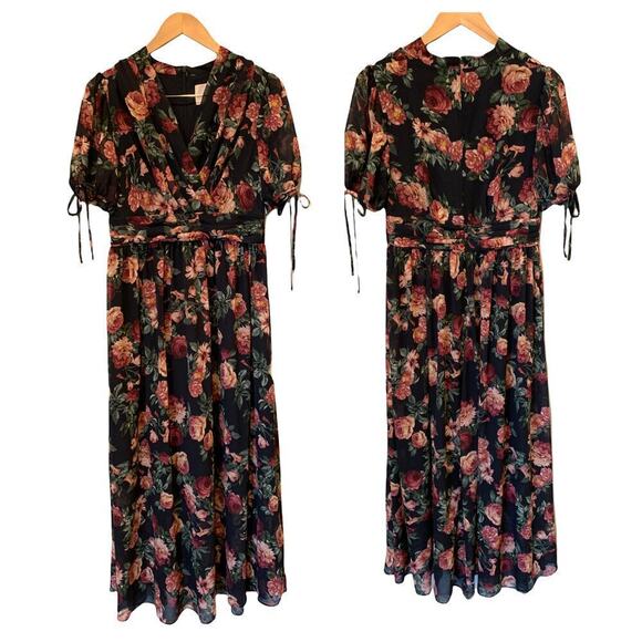 GAL MEETS GLAM COLLECTION Ashlynn Floral Print Chiffon Maxi Dress (US/6P) - Picture 3 of 9
